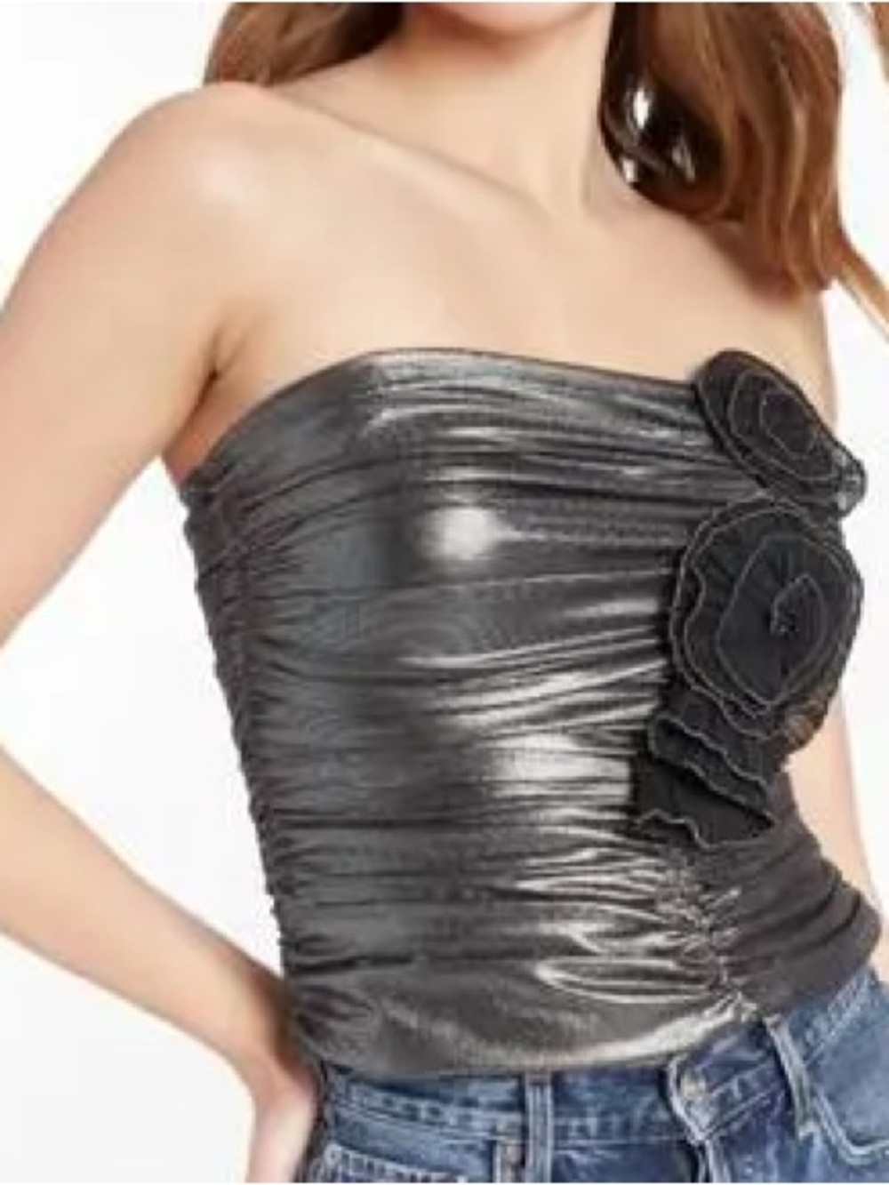 NWT Amanda Uprichard Tenley Top Metallic Mesh in Silver - S